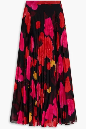Erdem Pleated floral-print georgette midi skirt