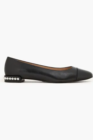 Stuart Weitzman Faux pearl-embellished smooth and patent-leather ballet flats