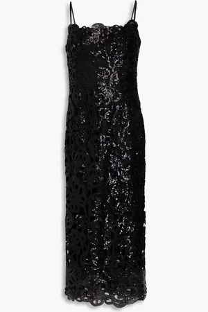 Marchesa Notte Sequined guipure lace midi dress