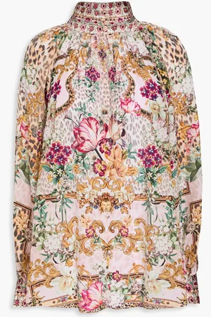 Camilla Embellished printed silk crepe de chine blouse