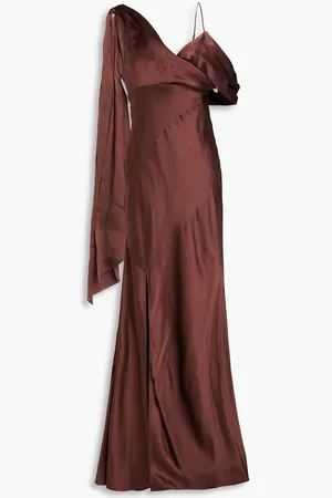Nicholas Asymmetric draped silk-blend satin maxi dress