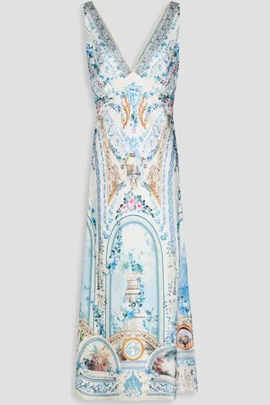 Camilla Crystal-embellished printed silk-satin midi dress