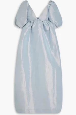 Ganni Gathered taffeta maxi dress - Blue