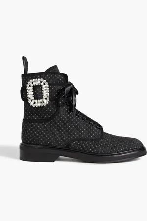 Roger Vivier Viv buckled metallic jacquard combat boots - Gray