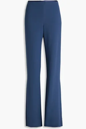 Emporio Armani Satin-trimmed crepe wide-leg pants - Blue