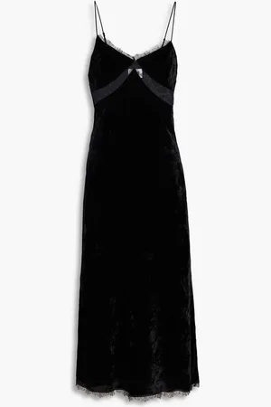 Claudie Pierlot Lace-trimmed velvet midi slip dress