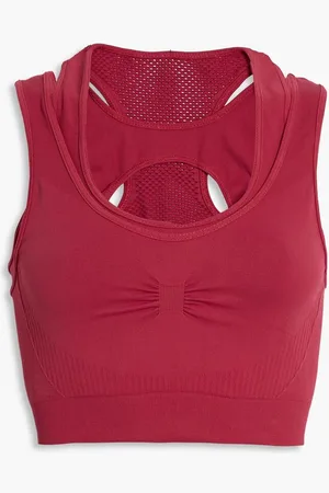 Koral Roxy cropped ruched mesh-paneled sports bra - Burgundy