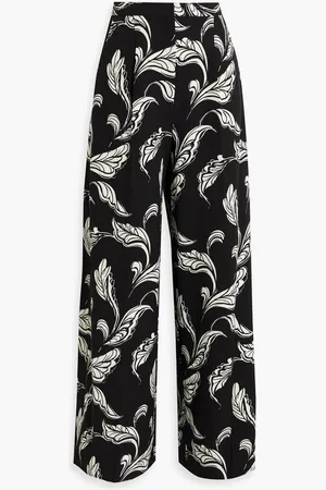 AMUR Pleated printed crepe wide-leg pants