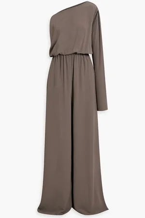 Rick Owens Athena one-sleeve cutout crepe de chine wide-leg jumpsuit - Neutral