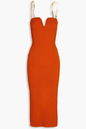 GALVAN Chain-embellished ribbed-knit midi dress