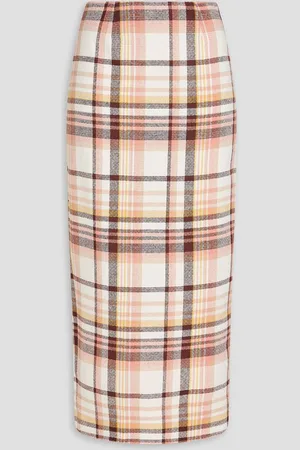 ZIMMERMANN Checked linen and cotton-blend midi pencil skirt - White