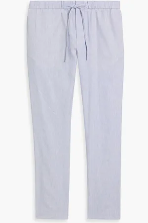 Frescobol Carioca Oscar herringbone linen and cotton-blend drawstring pants - Blue