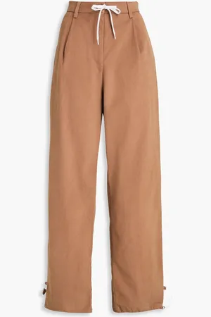 Emporio Armani Pleated cotton-blend corduroy tapered pants - Brown