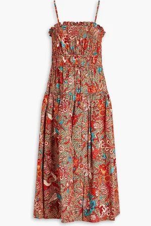ULLA JOHNSON Lisbet floral-print cotton-poplin midi dress - Red
