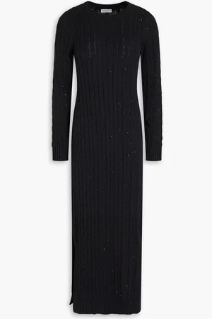 Brunello Cucinelli Sequin-embellished cable-knit cotton-blend midi dress