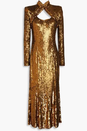 Jenny Packham Twisted cutout sequined tulle midi dress - Metallic