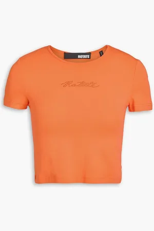 ROTATE May cropped embellished stretch cotton and modal-blend jersey T-shirt