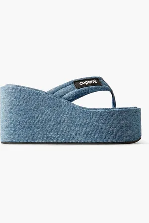COPERNI Logo-appliquéd denim wedge flip flops - Blue