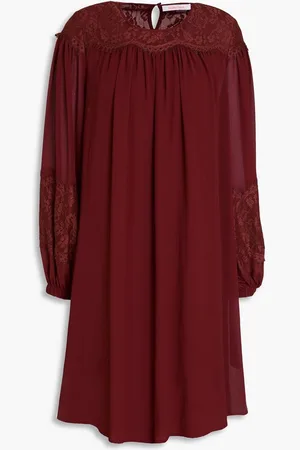 See by Chloé Corded lace-paneled georgette mini dress - Burgundy
