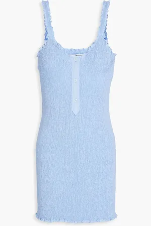 Alexander Wang Shirred cotton-poplin mini dress - Blue