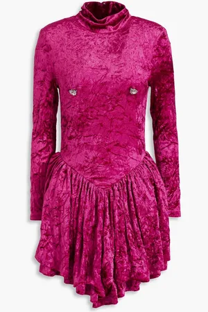 ROTATE Embellished gathered crushed-velvet mini dress - Purple