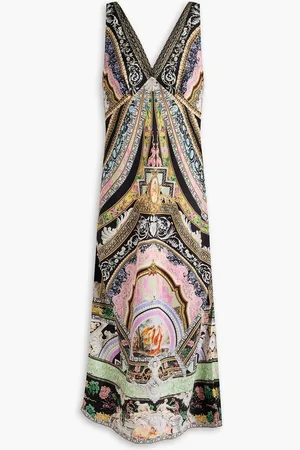 Camilla Crystal-embellished printed silk-satin midi dress
