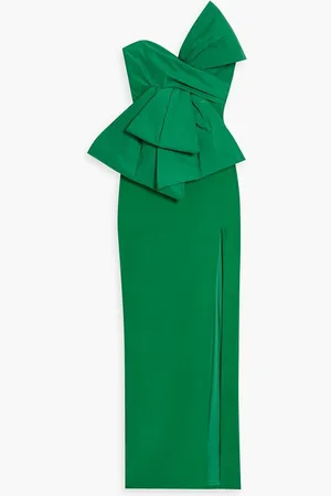Marchesa Notte Strapless bow-detailed taffeta and crepe gown