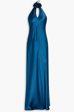 Nicholas Satin halterneck maxi dress - Blue