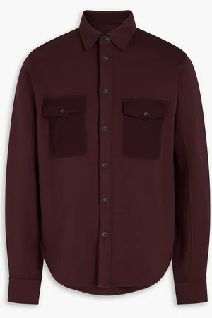 RAG&BONE Twill-paneled cotton-jersey shirt - Burgundy