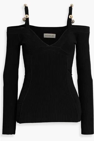Nicholas Cold-shoulder ribbed-knit top