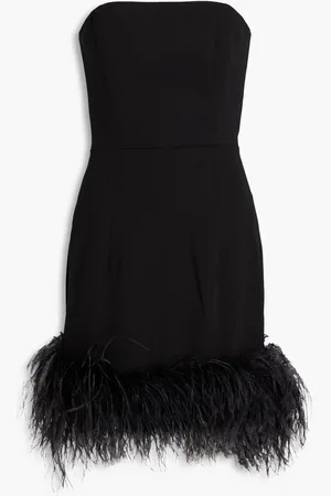 16Arlington Minelli strapless feather-embellished crepe mini dress