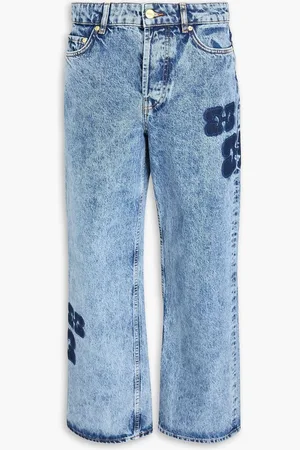 Ganni Appliquéd high-rise wide-leg jeans - Blue