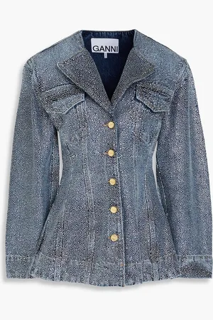 Ganni Crystal-embellished denim jacket - Blue