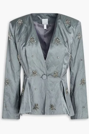 HUISHAN ZHANG Embellished crinkled-satin peplum jacket