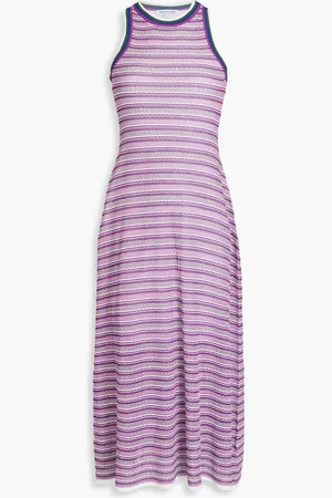 VERONICA BEARD Sivan striped crochet-knit midi dress - Purple
