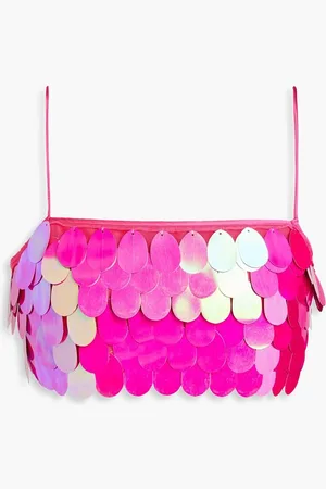 ROTATE Cropped sequined tulle top - Pink