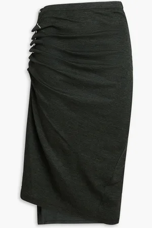 Paco rabanne Asymmetric gathered wool-blend midi skirt - Green