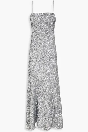 Ganni Sequined mesh maxi dress - Metallic