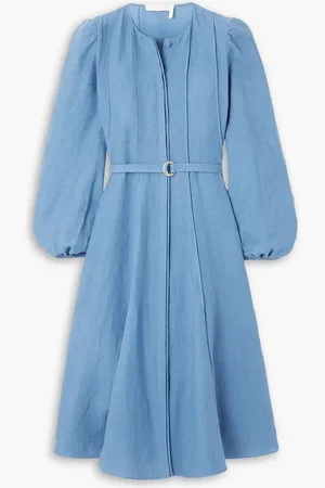 Chloé Belted linen midi dress - Blue