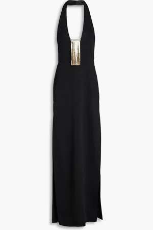 GALVAN Open-back embellished knitted maxi dress