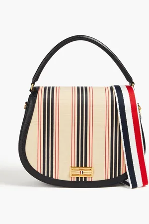 Thom Browne Striped jacquard and textured-leather tote - Blue