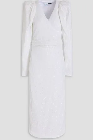 ROTATE Sequin-embellished tulle midi wrap dress - White
