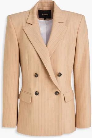 Maje Double-breasted pinstriped wool-blend twill blazer - Neutral