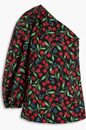 Carolina Herrera One-sleeve printed cotton-blend poplin top
