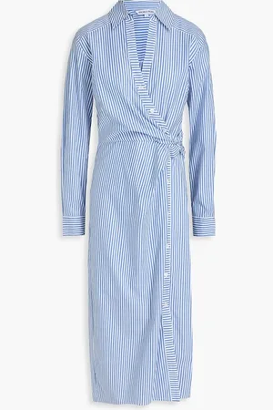VERONICA BEARD Wright twisted striped cotton-poplin midi shirt dress