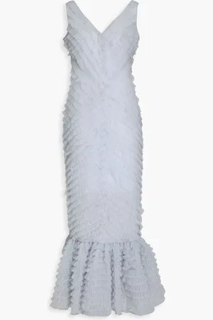 HUISHAN ZHANG Janina ruffled tulle maxi dress - Blue