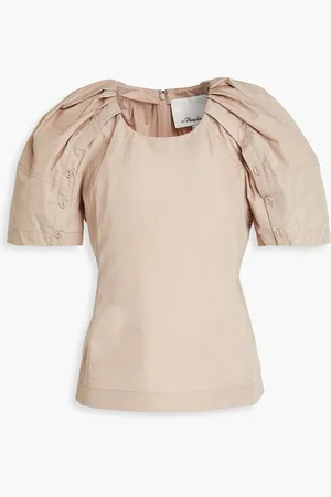 3.1 Phillip Lim Ruched cotton-blend poplin top - Neutral