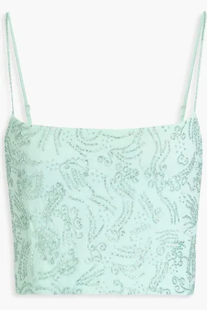 Staud Fermo cropped bead-embellished tulle top - Green