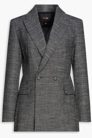 Maje Double-breasted houndstooth tweed blazer - Gray