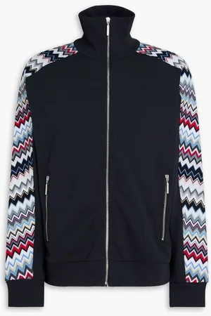 Missoni Crochet-knit and French cotton-terry zip-up sweatshirt - Blue